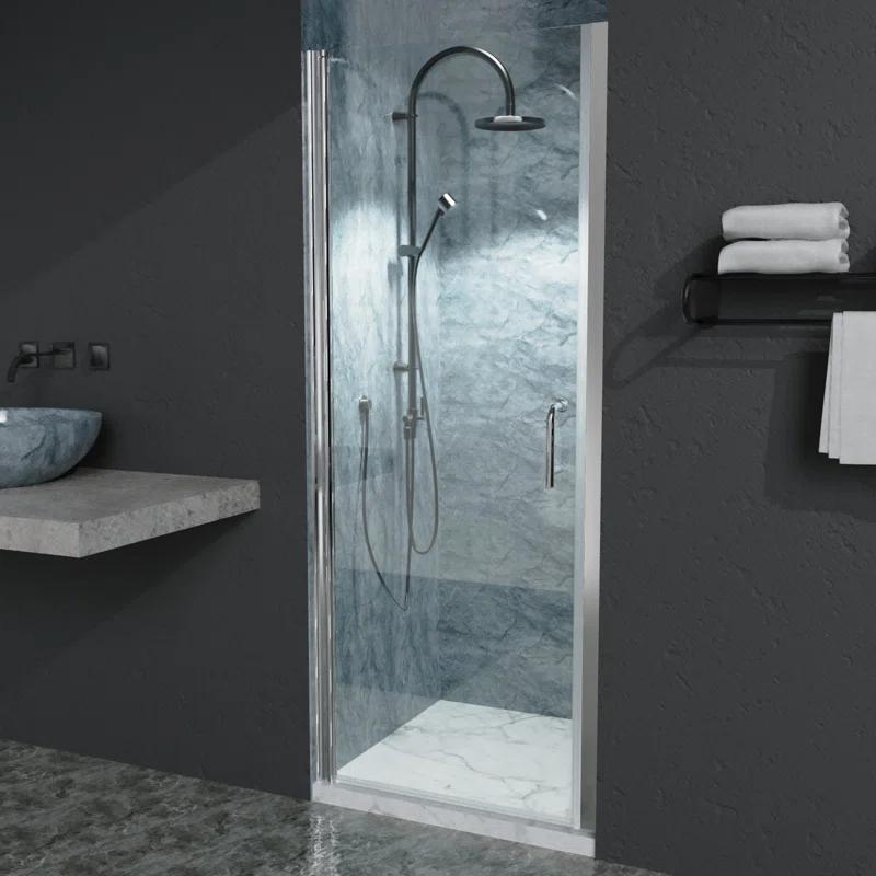 30'' - W x 72'' H Pivot Door Semi-Frameless Shower Door with