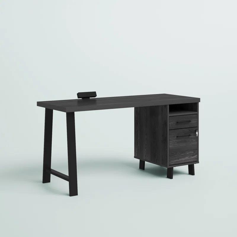 Gray Oak Multifunctional Computer Desk with Power Outlets and USB Ports
