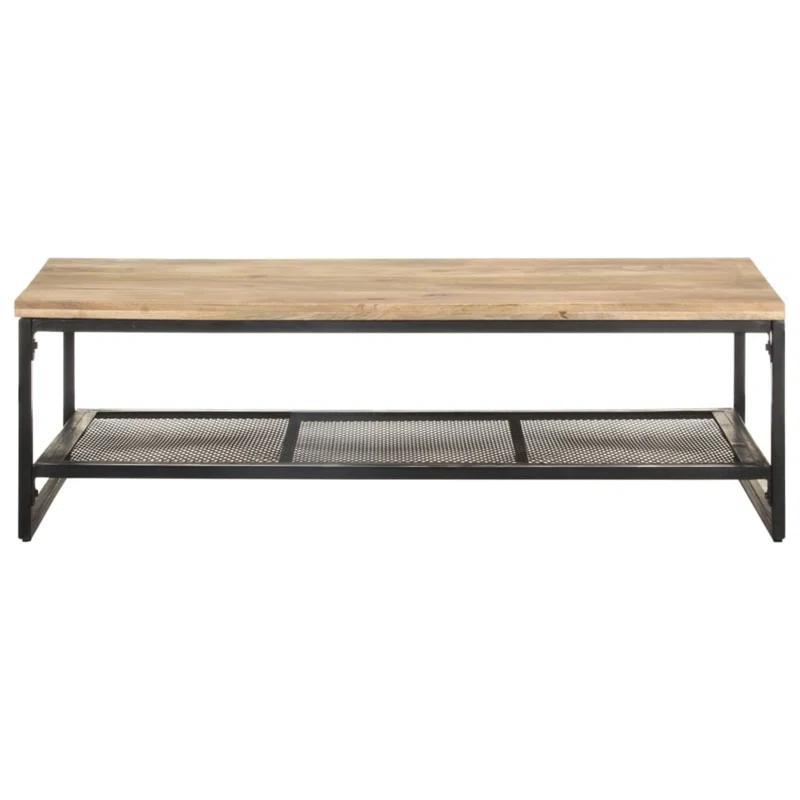 Rustic Mango Wood and Metal Coffee Table with Shelf