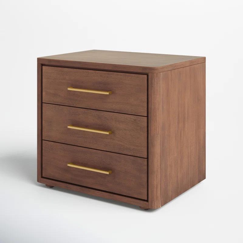 Elegant Atherton Warm Brown Mahogany 3-Drawer Nightstand