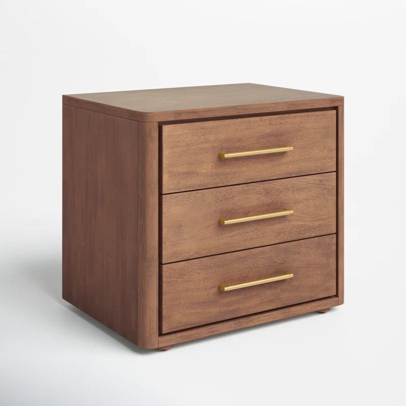 Elegant Atherton Warm Brown Mahogany 3-Drawer Nightstand