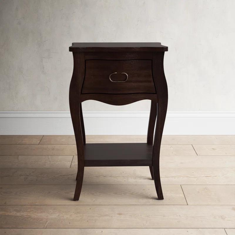 Rochelle Curvy Mahogany Veneer Nightstand with Shelf