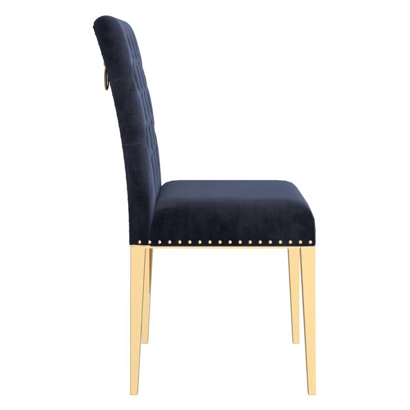 Elegant Black Velvet Upholstered Side Chair with Gold Metal Accents