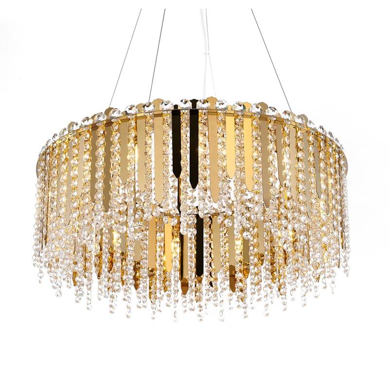 Eranda Gold Stainless Steel 24" Drum Chandelier with Crystal Beads