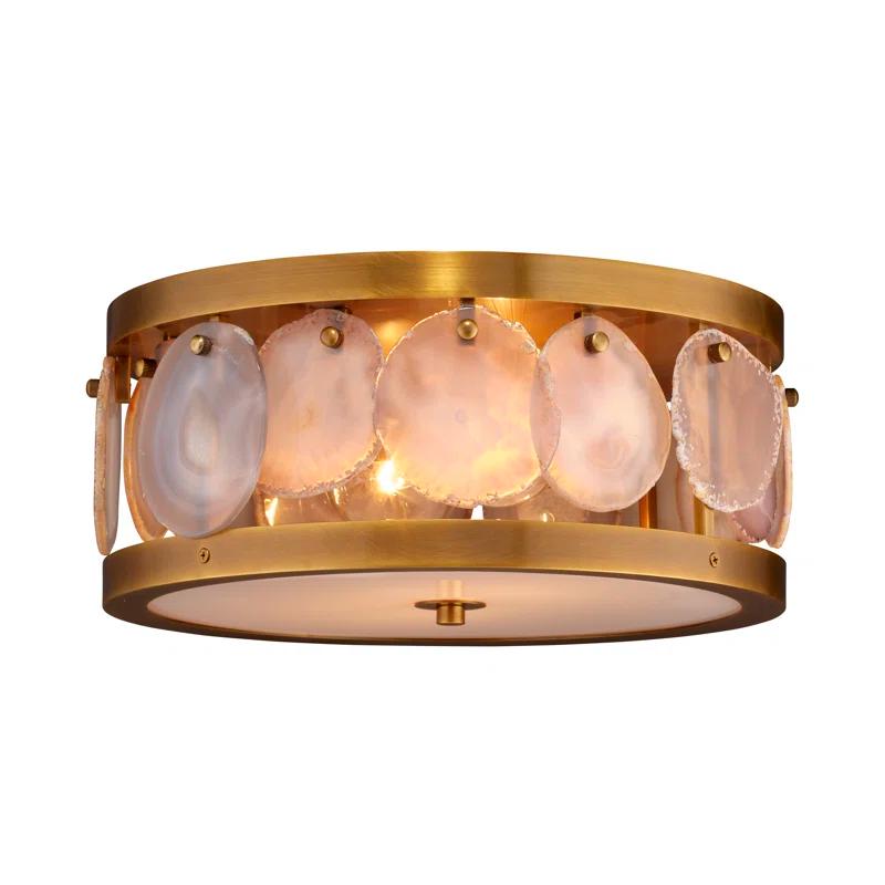 Antique Brass Agate-Inlaid 2-Light Flush Mount with Acrylic Diffuser