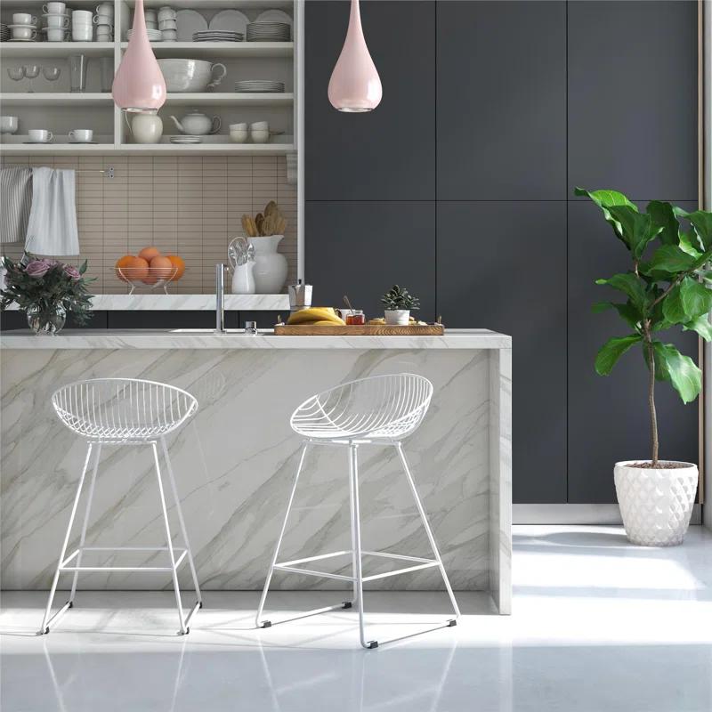 Ellis 25" White Solid Steel Modern Counter Bar Stool