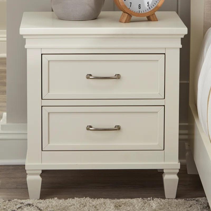 Darlington Warm White 2-Drawer Nightstand with Satin Nickel Handles