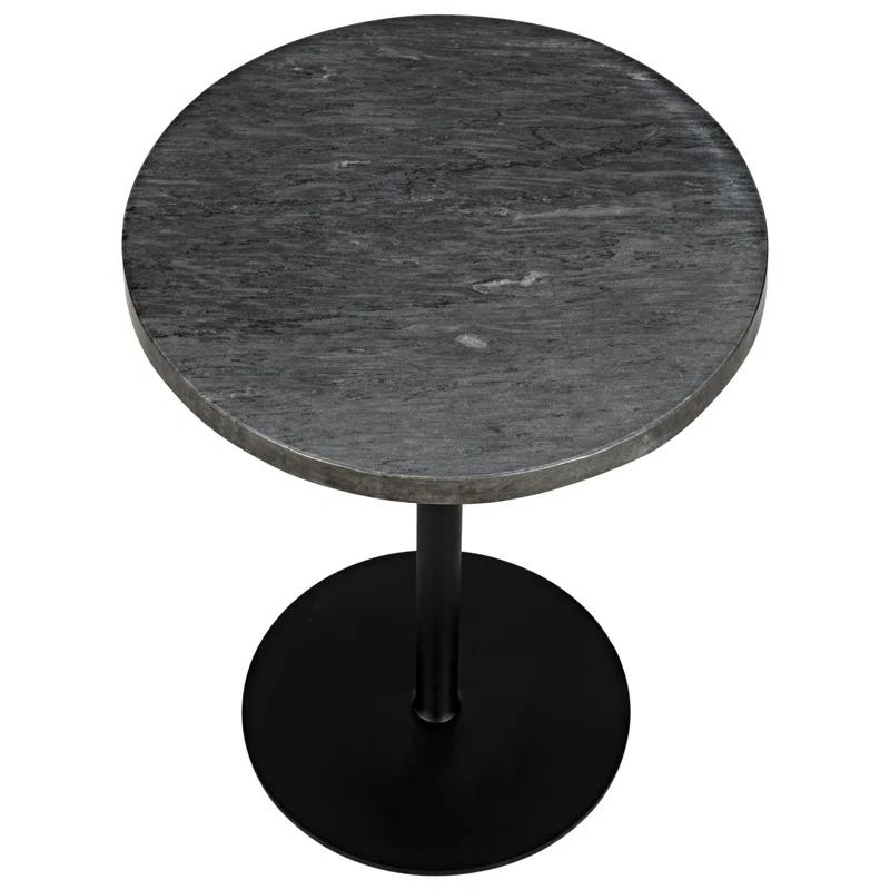 Round Black Marble and Metal End Table