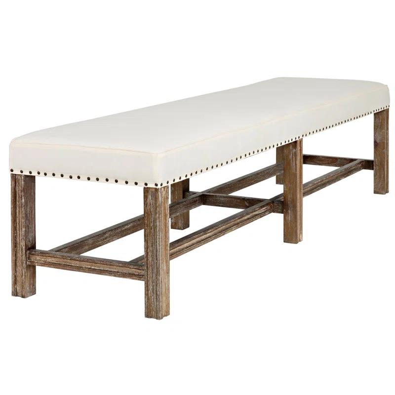 Sweden 72'' Grey Wash Mindi Wood and Cotton Upholstered Bench