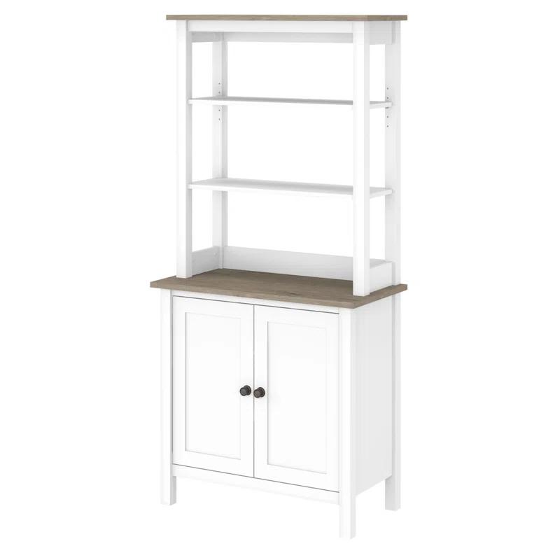 Mayfield Modern Farmhouse 5-Shelf Bookcase with Doors in Shiplap Gray & Pure White