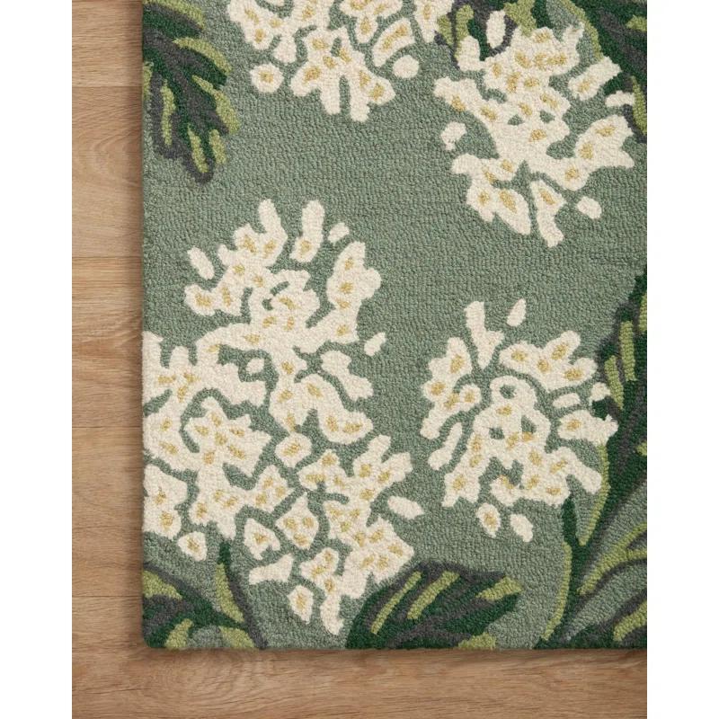 Rifle Paper Co. x Loloi Floral Handmade Looped Wool Area Rug in Hydrangea Sage