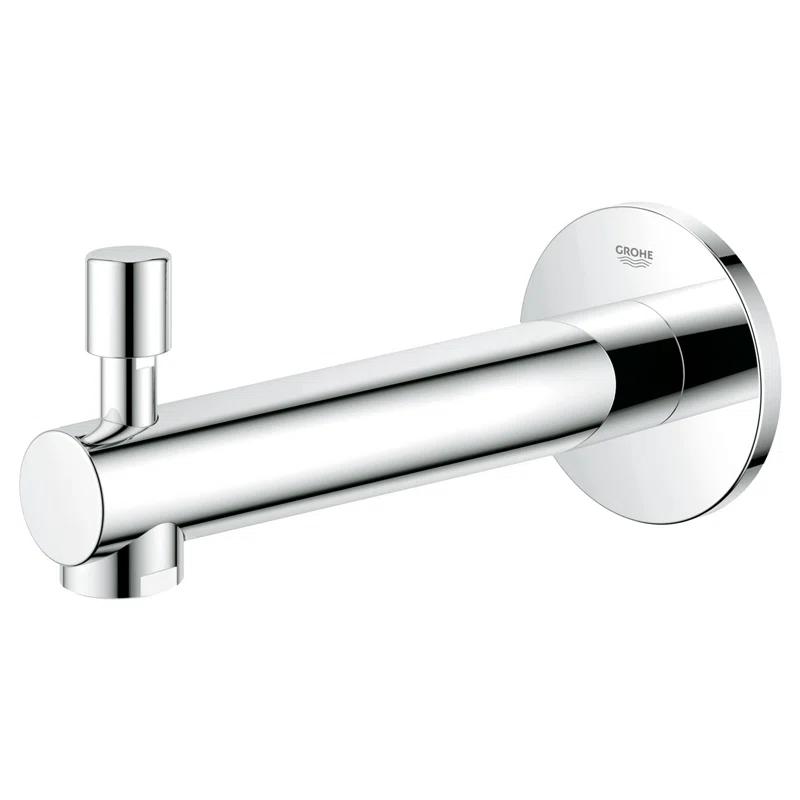 Contemporary Chrome Wall-Mounted Tub Spout with Diverter