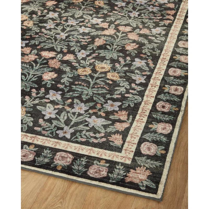 Black Floral Eden Garden Wool-Blend Runner Rug, 2'6" x 11'6"