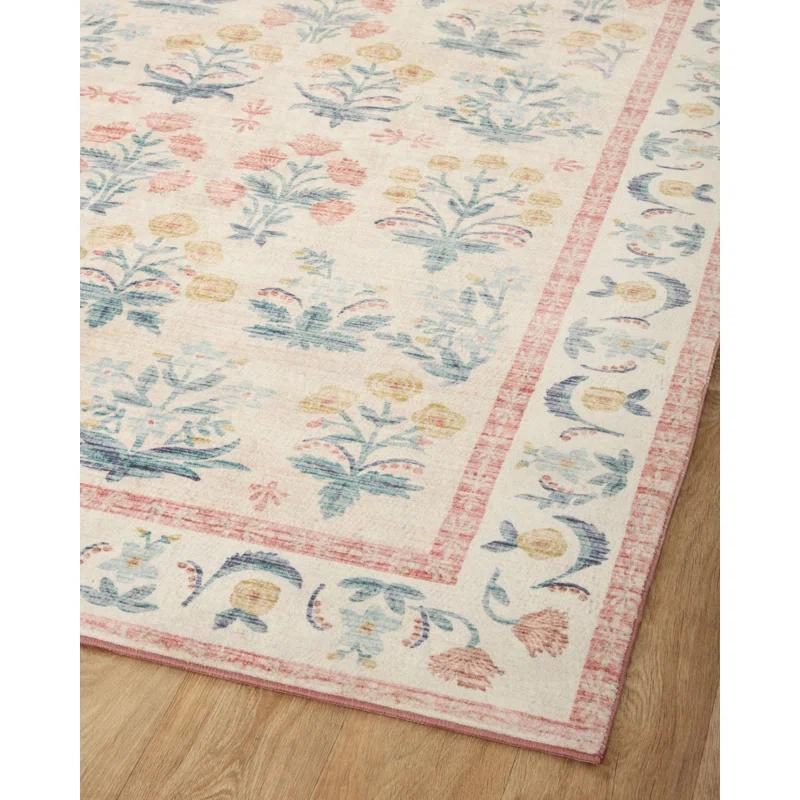 Mughal Rose Blush Floral Wool Synthetic Rectangular Area Rug