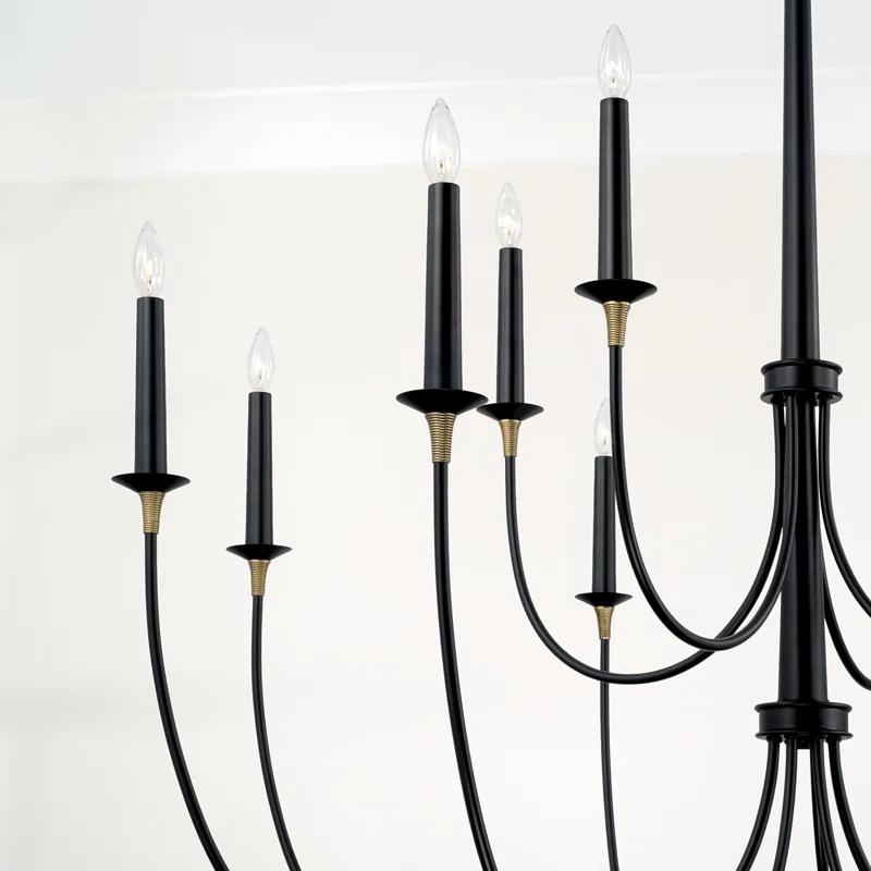 Matte Black and Brass 12-Light Grand Chandelier