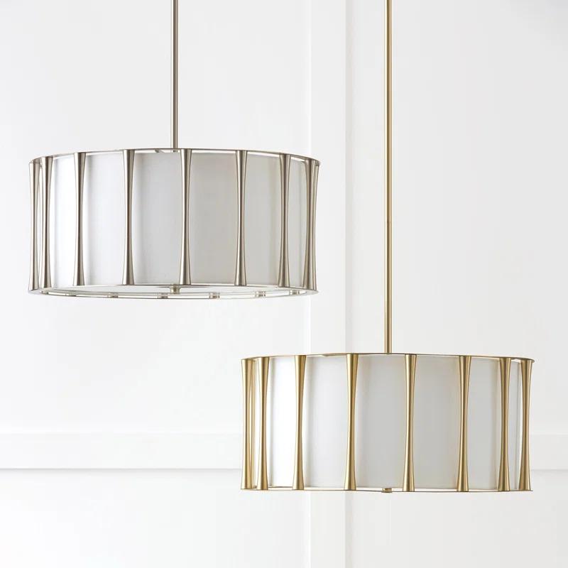 Matte Brass Elegance 4-Light Drum Pendant with White Fabric Shade