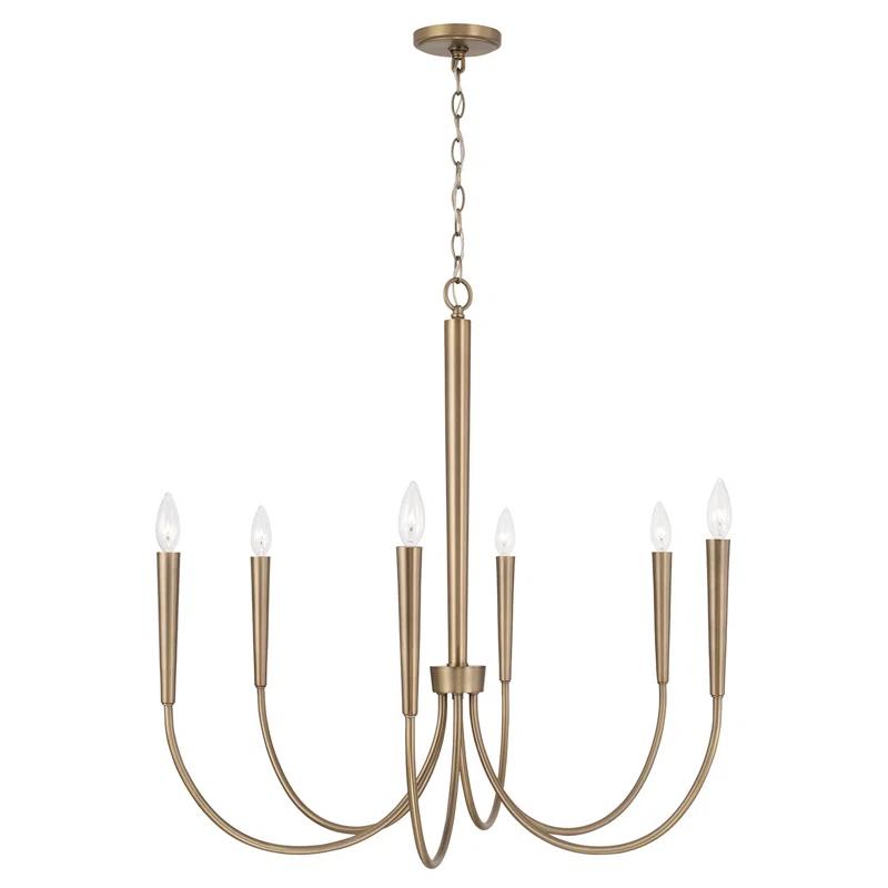 Elegant Aged Brass 6-Light Traditional Taper Candle Chandelier
