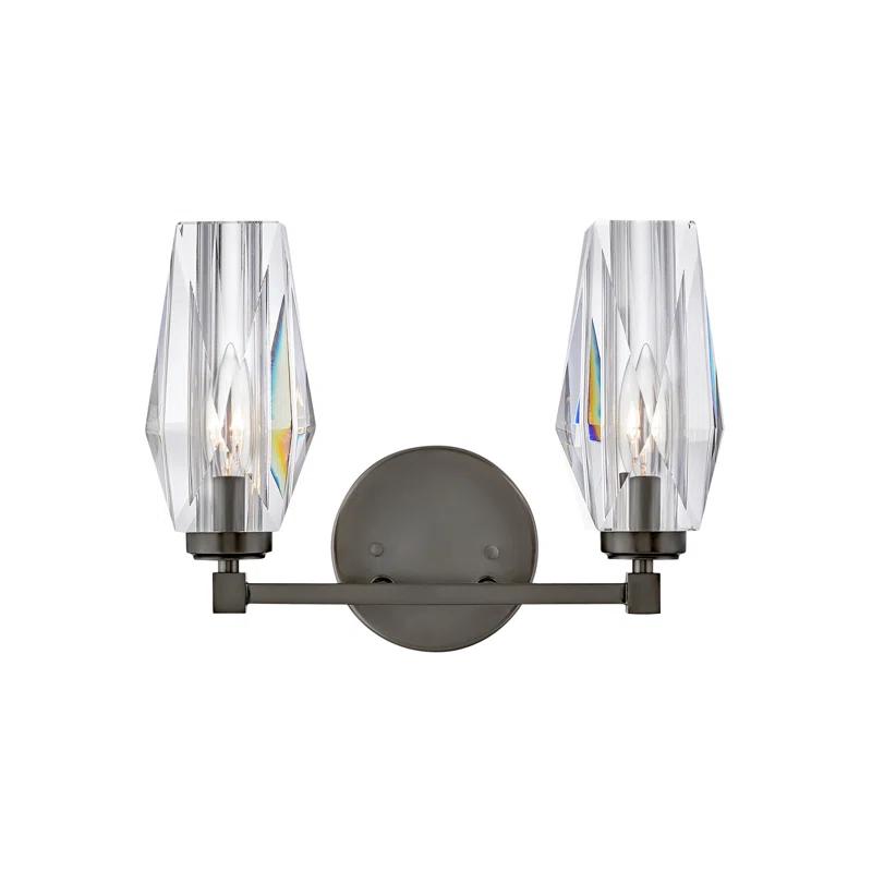 Hinkley Ana 2-Light Bath Vanity w/ Faceted Heavy-Cut Diamond-Shaped Crystal Shades - Black Oxide