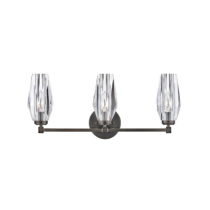 Hinkley Ana 3-Light Bath Vanity w/ Faceted Heavy-Cut Diamond-Shaped Crystal Shades - Black Oxide
