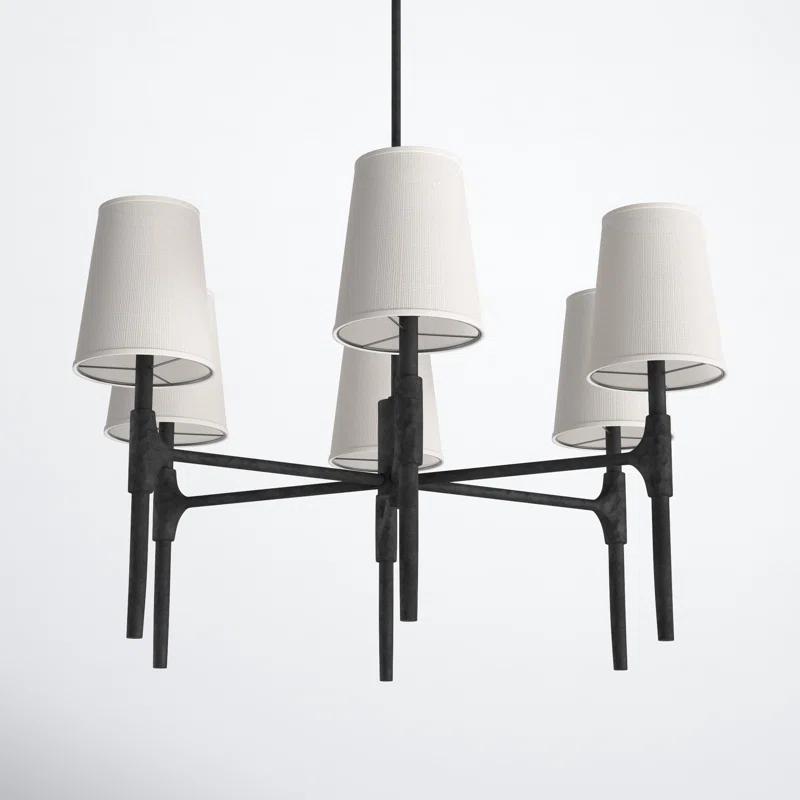 Beaumont Mini 6-Light Black Chandelier with Off-White Linen Shades