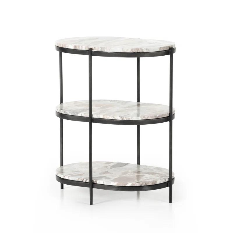 Marlow Canyon Oval Nightstand in Hammered Grey with Marble Top