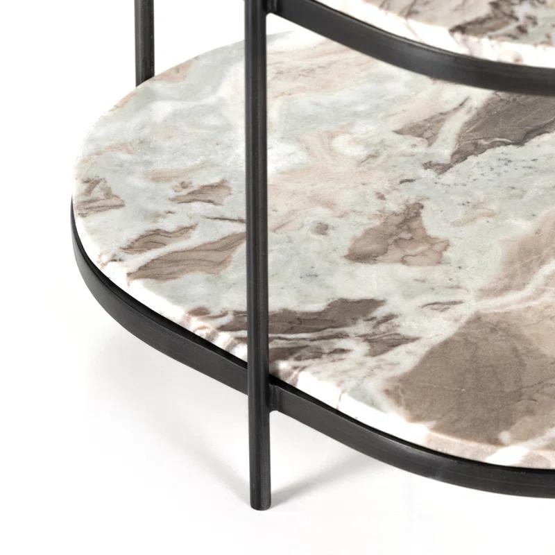Marlow Canyon Oval Nightstand in Hammered Grey with Marble Top