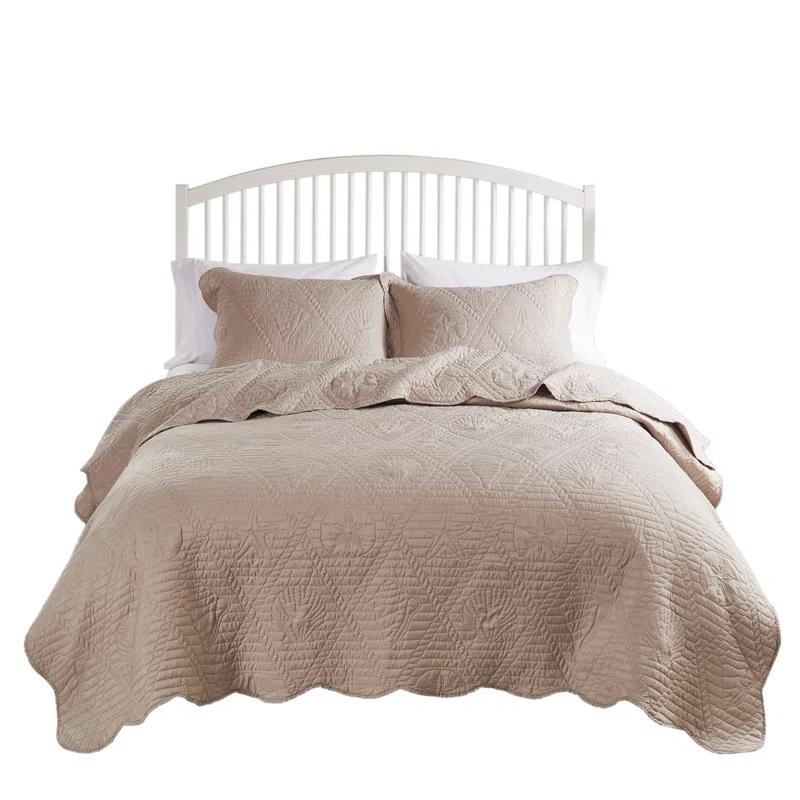 Taupe Reversible Microfiber Full Quilt Set