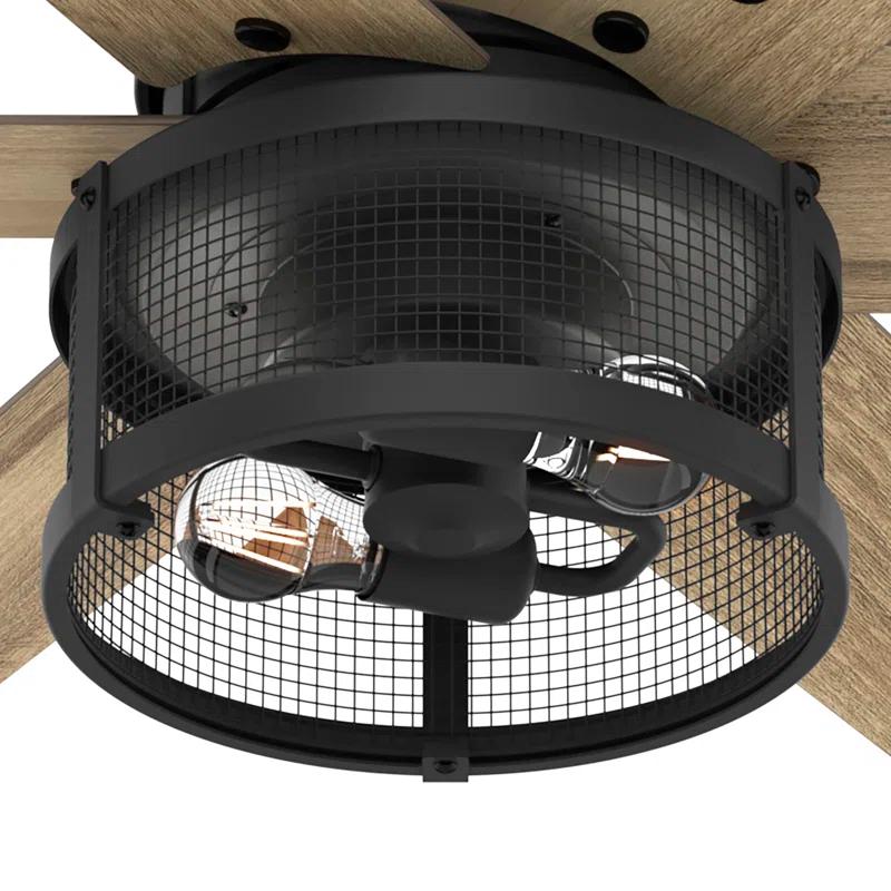 Houston 52" Matte Black 6-Blade Ceiling Fan with LED Lighting & Remote