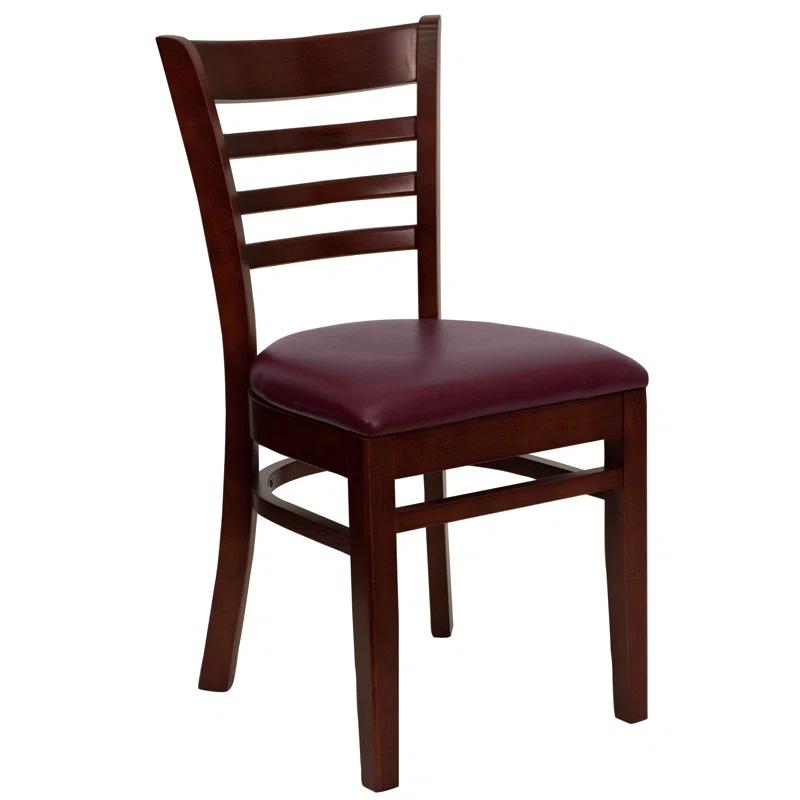 Elegant Mahogany Wood Ladderback Side Chair with Burgundy Vinyl Seat