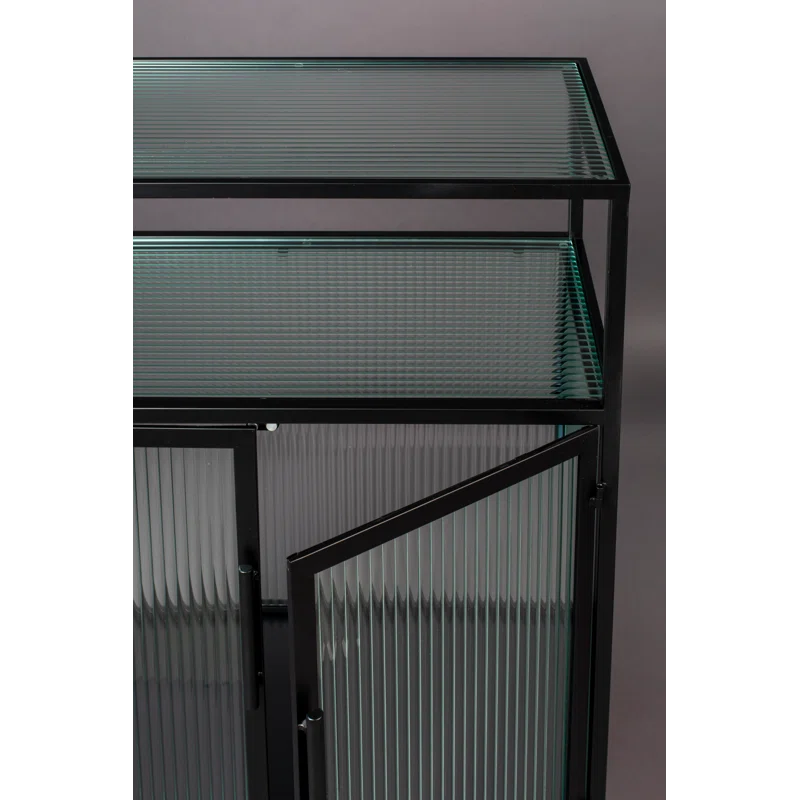 Boli Matte Black Iron and Tempered Glass Accent Cabinet