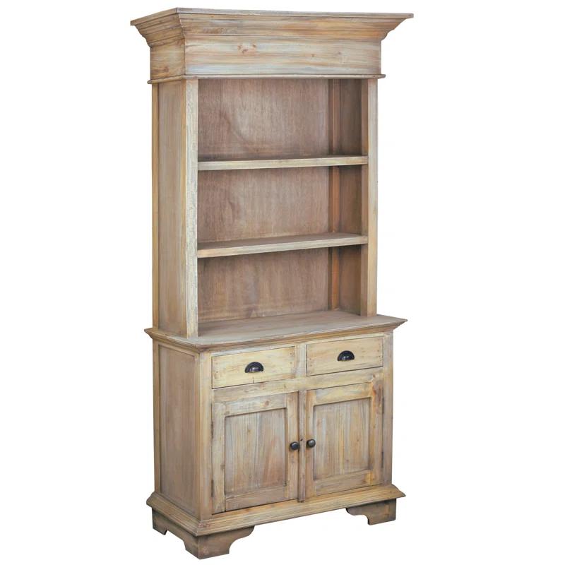 Cottage Hutch Buffet Driftwood Brown Bookcase Cabinet Solid Wood Mahogany