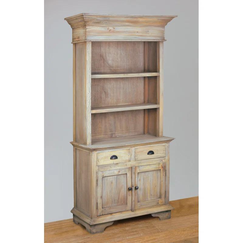 Cottage Hutch Buffet Driftwood Brown Bookcase Cabinet Solid Wood Mahogany