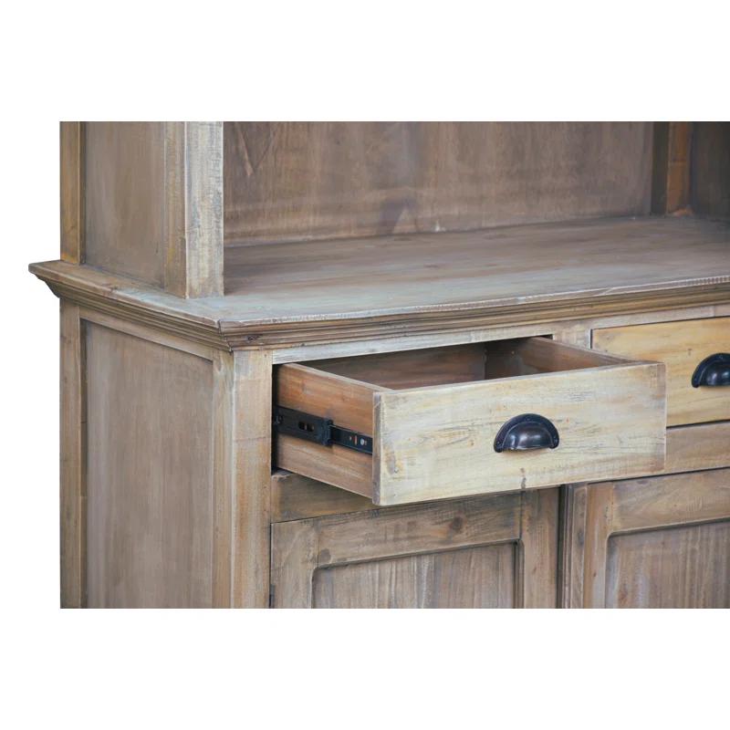 Cottage Hutch Buffet Driftwood Brown Bookcase Cabinet Solid Wood Mahogany