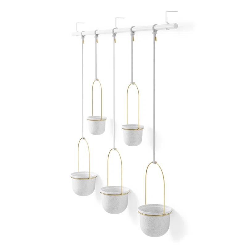 Triflora Adjustable White/Brass Indoor/Outdoor Hanging Planter