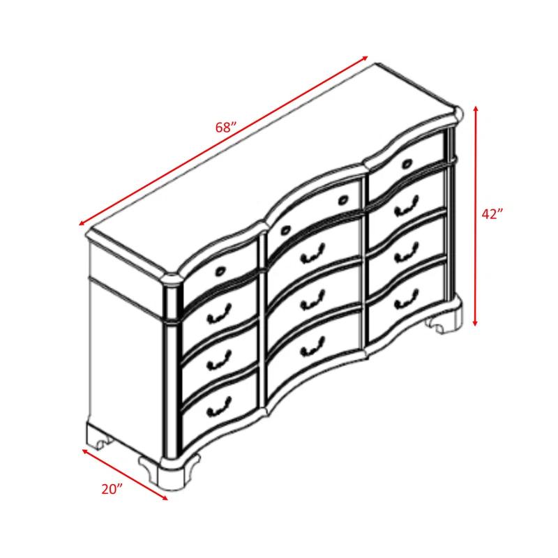 Tomlyn 68" Dark Cherry Poplar Wood Dresser with Felt Lined Drawers