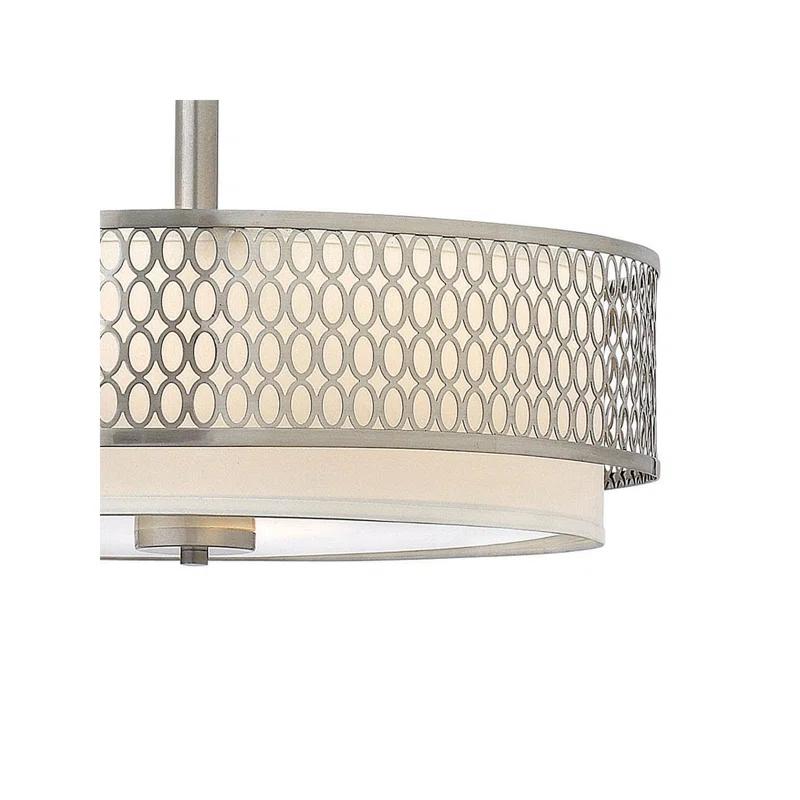 Elegant Brushed Nickel 3-Light Drum Chandelier with White Linen Shade