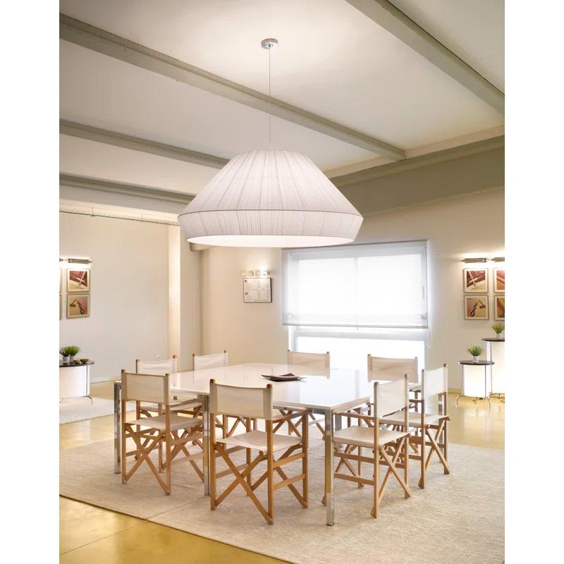 Mei 6-Light Satin Nickel Dome Pendant with White Translucent Ribbon Shade