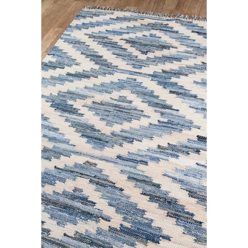 Handwoven Geometric Blue Cotton Area Rug 2' x 3'