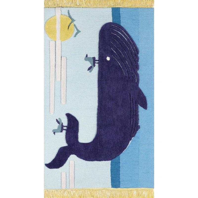 Atticus Hand-Tufted Wool Kids' Playful Animal Rug, Blue, 3' x 5'