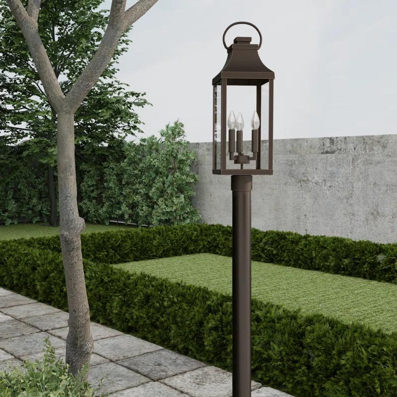 Bradford Oiled Bronze 3-Light Outdoor Post Lantern with Clear Glass