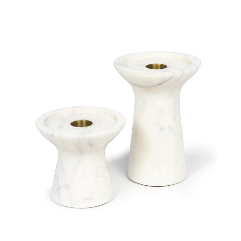 Klein Elegance White Marble Pillar Candle Holder Set