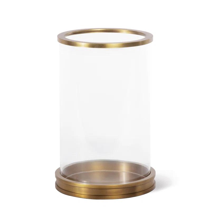 Adria Natural Brass 10.5" Tall Glass Cylinder Hurricane