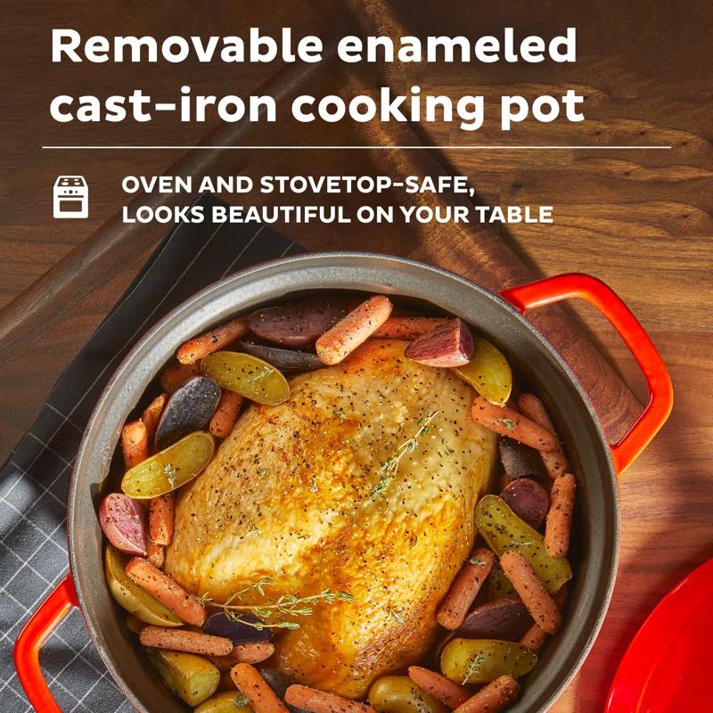 6-Quart Enameled Cast Iron Electric Hot Pot with Precision Control, Red