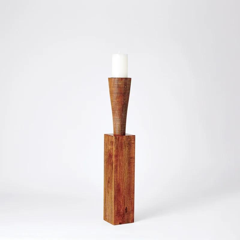 Bangou Mango Brown Textured Wood Floor Pillar Candle Holder