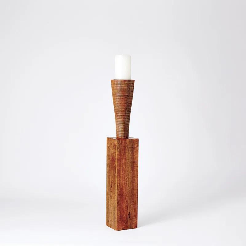 Bangou Mango Brown Textured Wood Floor Pillar Candle Holder