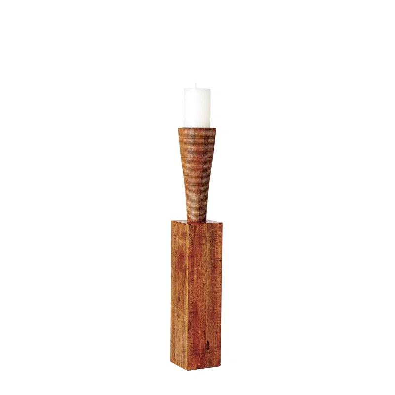 Bangou Mango Brown Textured Wood Floor Pillar Candle Holder