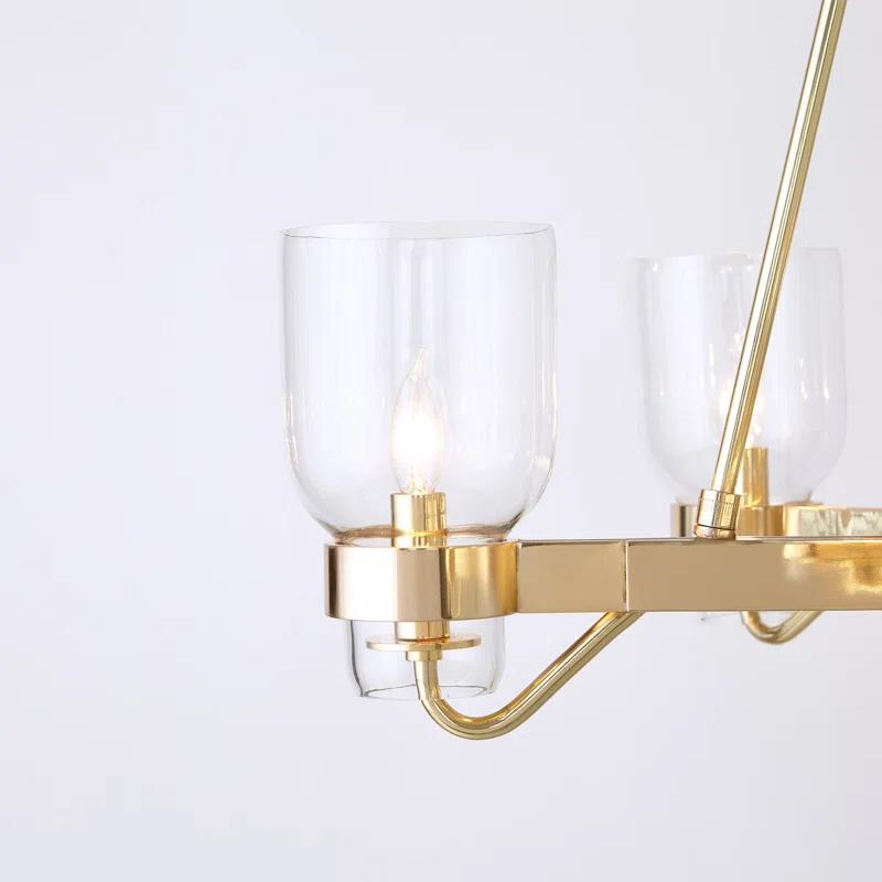 Elegant Brass Geometric 6-Light Chandelier with Clear Glass Shades