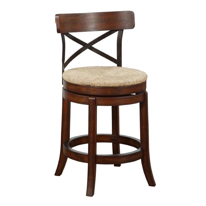 Brown Swivel Counter Stool with Metal Cross Back