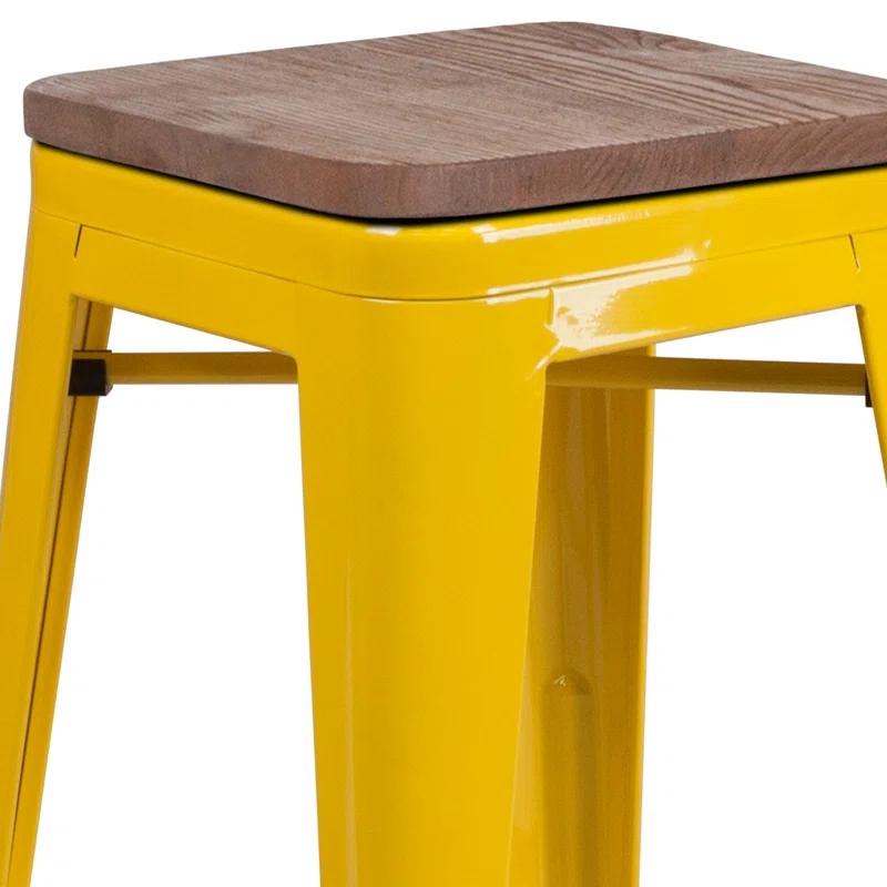 Flash Furniture Margherite 30" High Backless Metal Barstool with Square Wood Seat