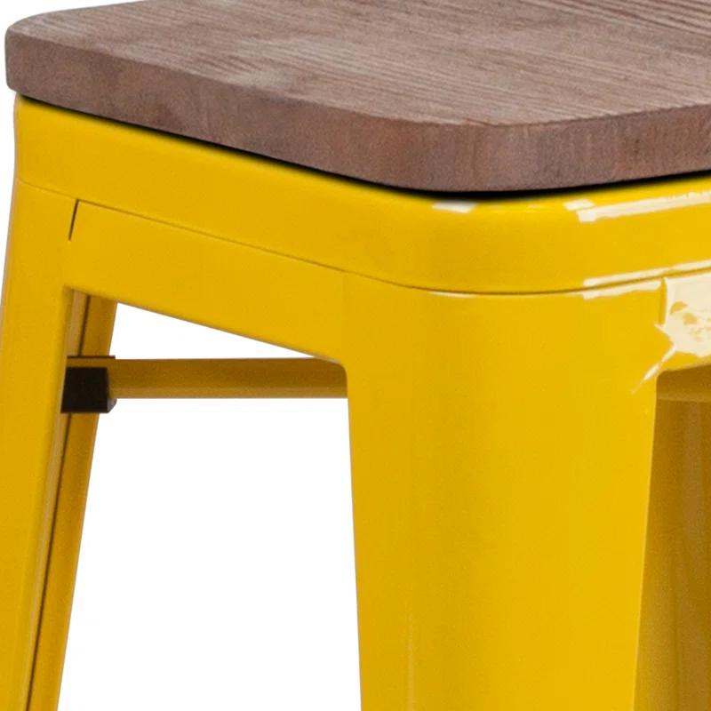 Flash Furniture Margherite 30" High Backless Metal Barstool with Square Wood Seat